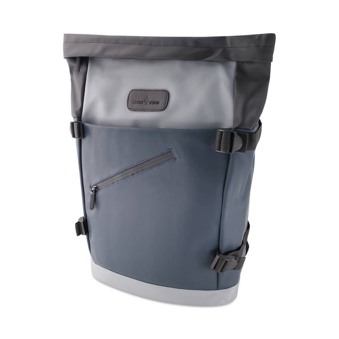 UrbanFlex Roll Top Laptop Backpack – Waterproof PU Leather Work, Travel & School Bag (Fits 15.6” Laptop)