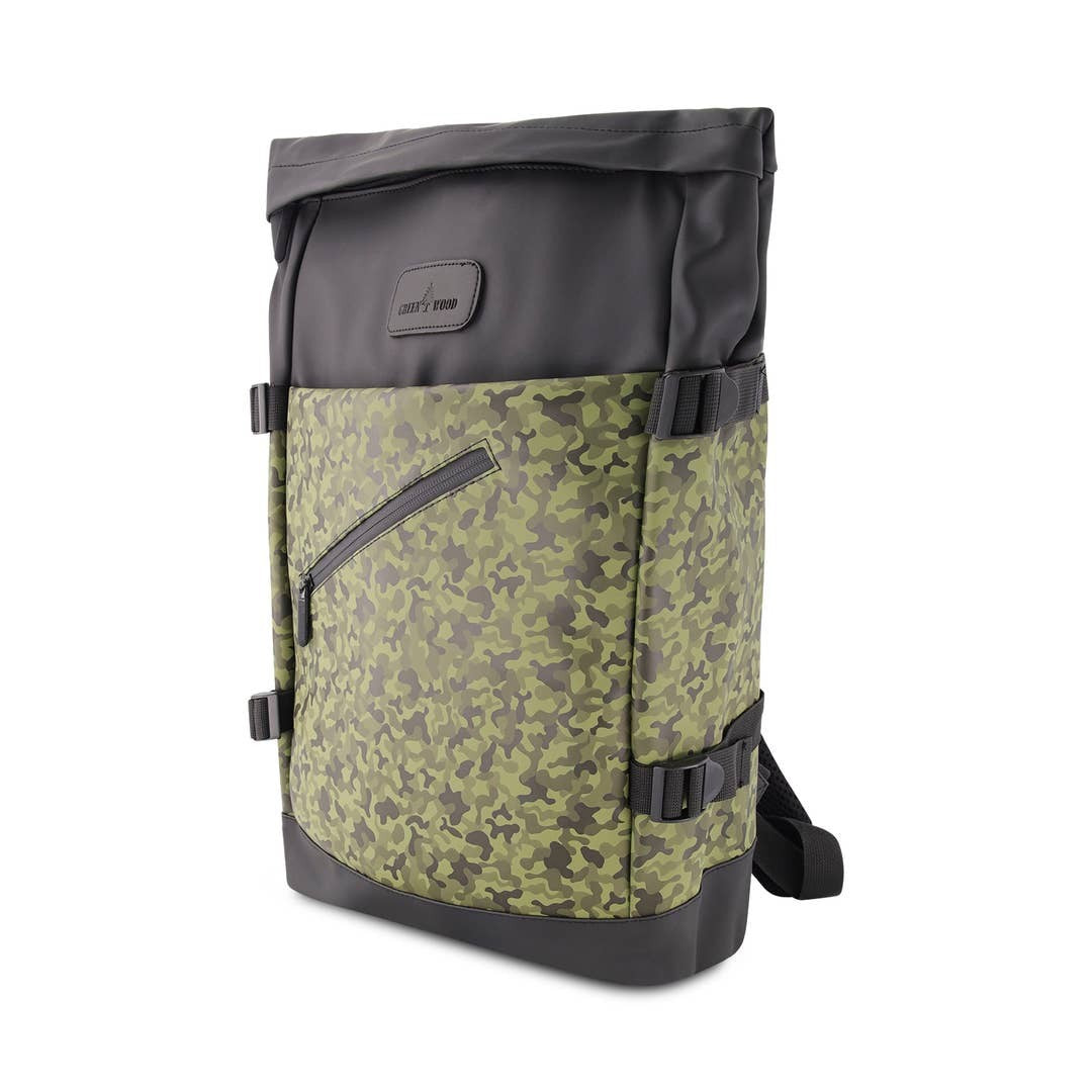 UrbanFlex Roll Top Laptop Backpack – Waterproof PU Leather Work, Travel & School Bag (Fits 15.6” Laptop)