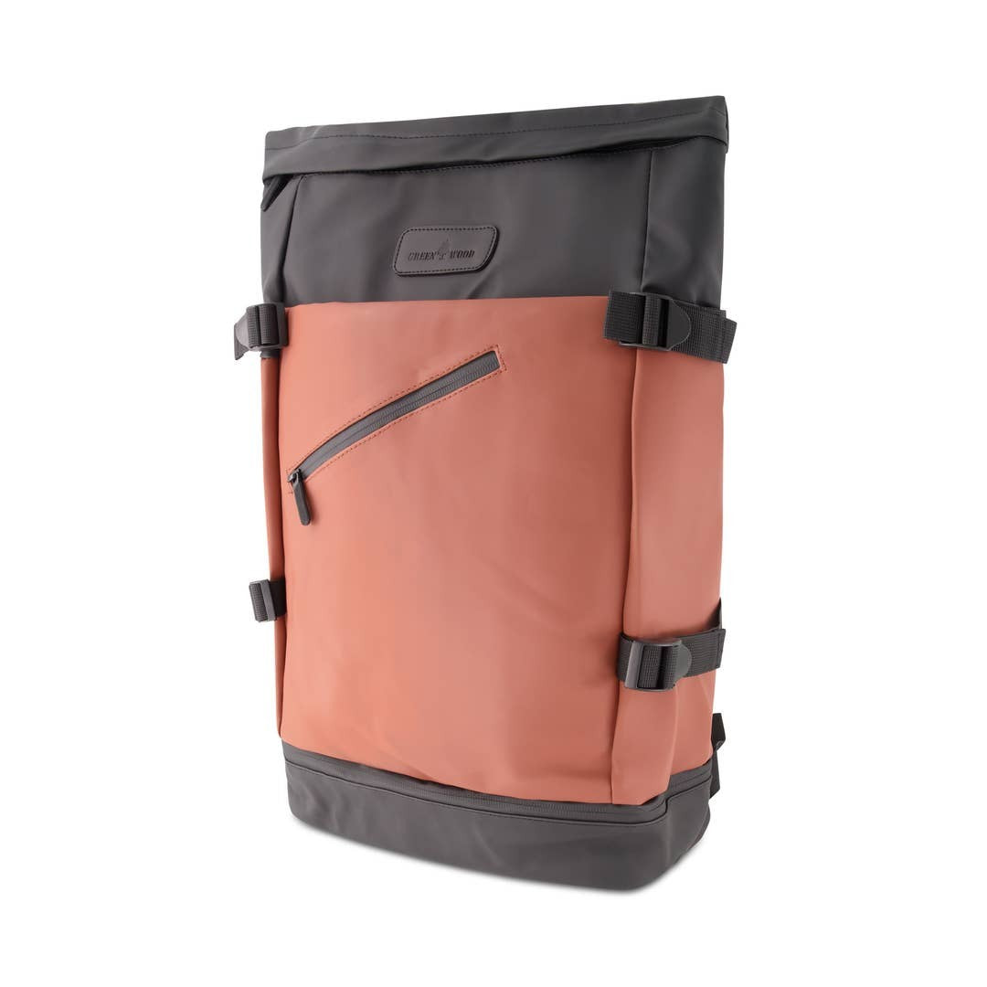 UrbanFlex Roll Top Laptop Backpack – Waterproof PU Leather Work, Travel & School Bag (Fits 15.6” Laptop)