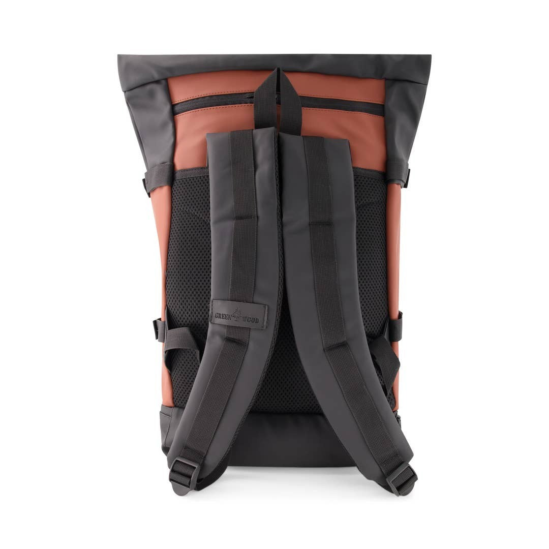 UrbanFlex Roll Top Laptop Backpack – Waterproof PU Leather Work, Travel & School Bag (Fits 15.6” Laptop)