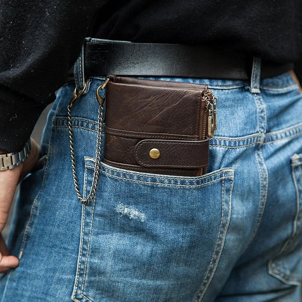 DAVIS Men's RFID Crazy Horse Leather Wallet: Timeless Style, Modern Functionality