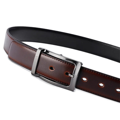 Get Two Belts in One: Genuine Leather Reversible Belt with Rotated Buckle - Two In One