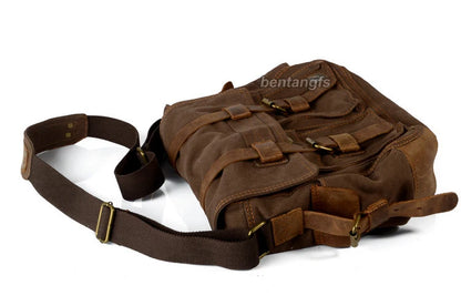 Genuine leather Men Messenger Canvas Crossbody Shoulder Bag