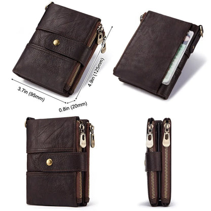 DAVIS Men's RFID Crazy Horse Leather Wallet: Timeless Style, Modern Functionality