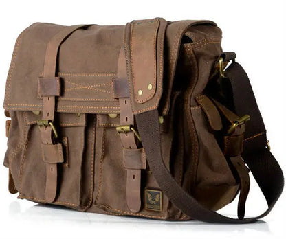 Genuine leather Men Messenger Canvas Crossbody Shoulder Bag