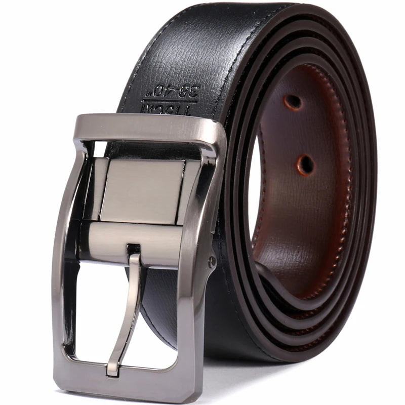 Get Two Belts in One: Genuine Leather Reversible Belt with Rotated Buckle - Two In One