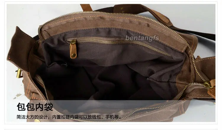 Genuine leather Men Messenger Canvas Crossbody Shoulder Bag