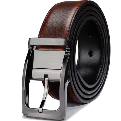 Get Two Belts in One: Genuine Leather Reversible Belt with Rotated Buckle - Two In One