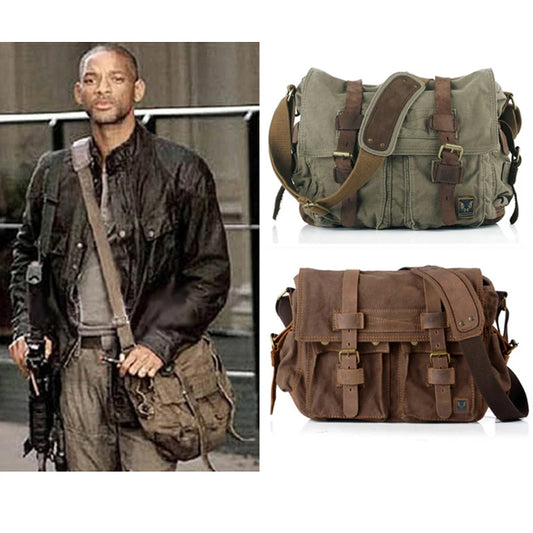 Genuine leather Men Messenger Canvas Crossbody Shoulder Bag