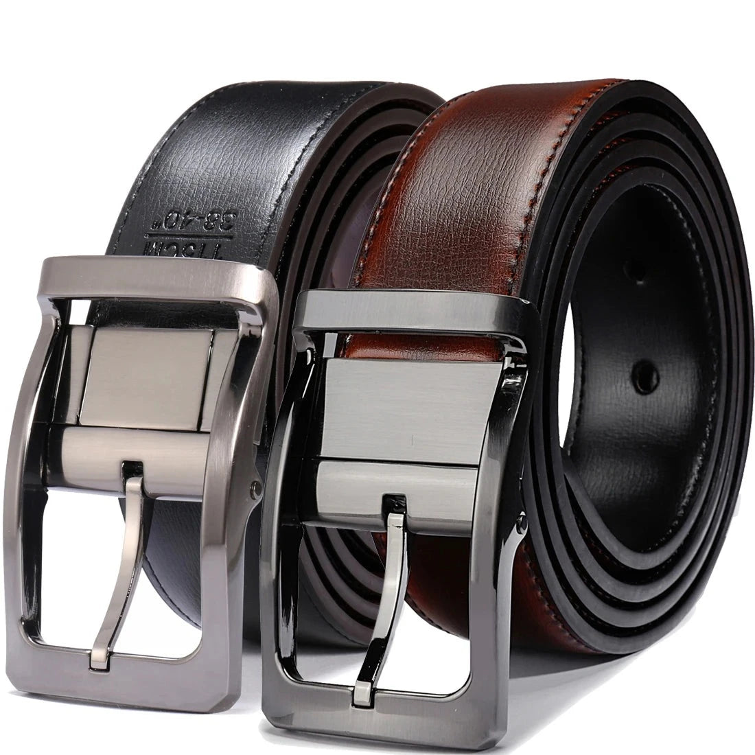 Get Two Belts in One: Genuine Leather Reversible Belt with Rotated Buckle - Two In One