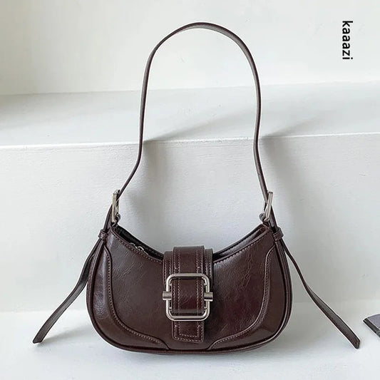 Nostalgic Elegance: The Vintage PU Leather Half-Moon Shoulder Bag