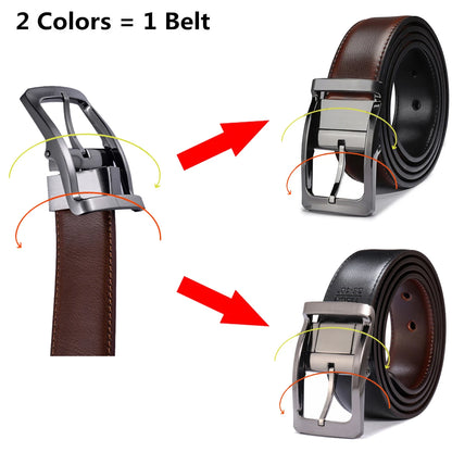 Get Two Belts in One: Genuine Leather Reversible Belt with Rotated Buckle - Two In One