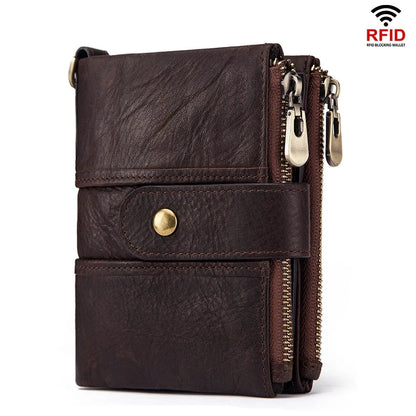 DAVIS Men's RFID Crazy Horse Leather Wallet: Timeless Style, Modern Functionality